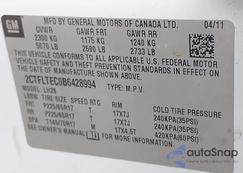 2011 GMC Terrain Sle z USA, uszkodzony, nr VIN 2CTFLTEC0B6428994